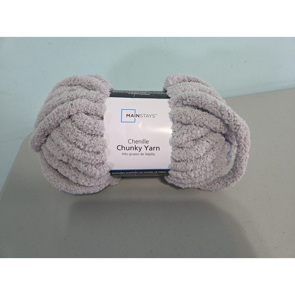 Mainstays Chenille Chunky Yarn Soft Silver Gray Knit Crochet Craft New